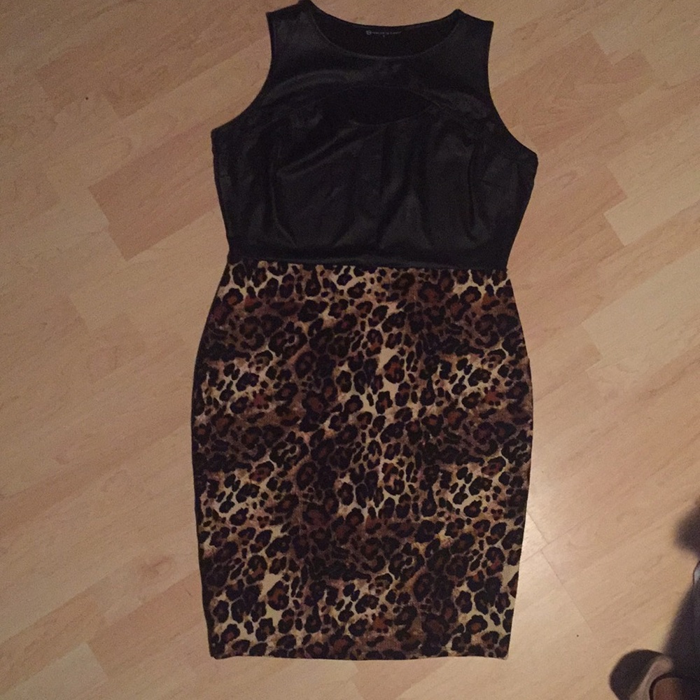 Leopard print/faux leather dress
